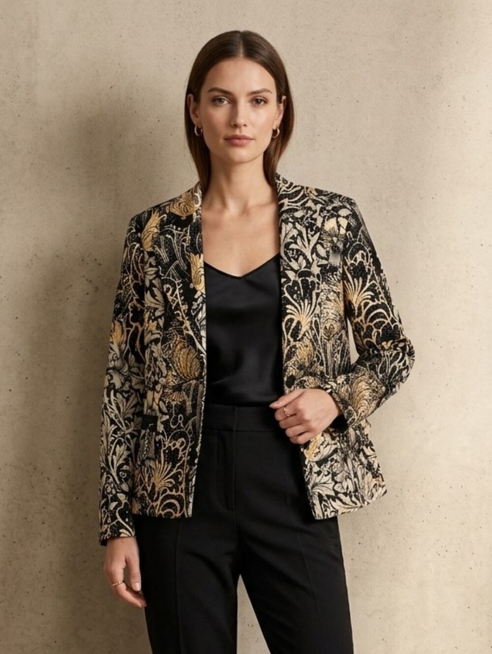 Simon Chang size 10 Black and Tan Blazer Jacket